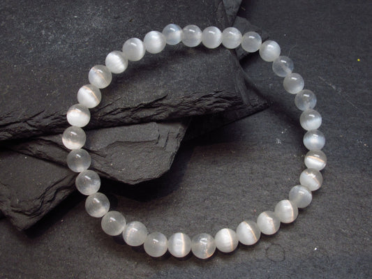 Selenite Genuine Bracelet ~ 7 Inches ~ 6mm Round Beads
