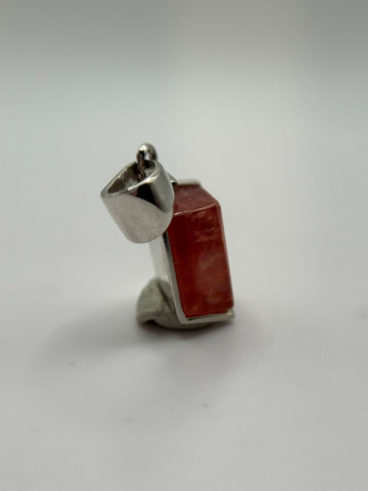 Natural Rhodochrosite Hexagon Pendant in Sterling Silver | Pink Crystal Necklace