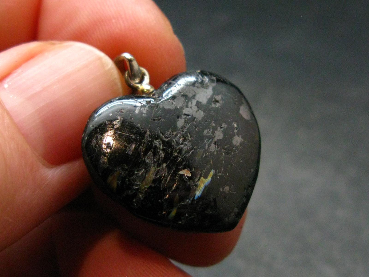 Silver Nuumite Nuummite Heart Pendant From Greenland - 1.0" - 3.38 Grams