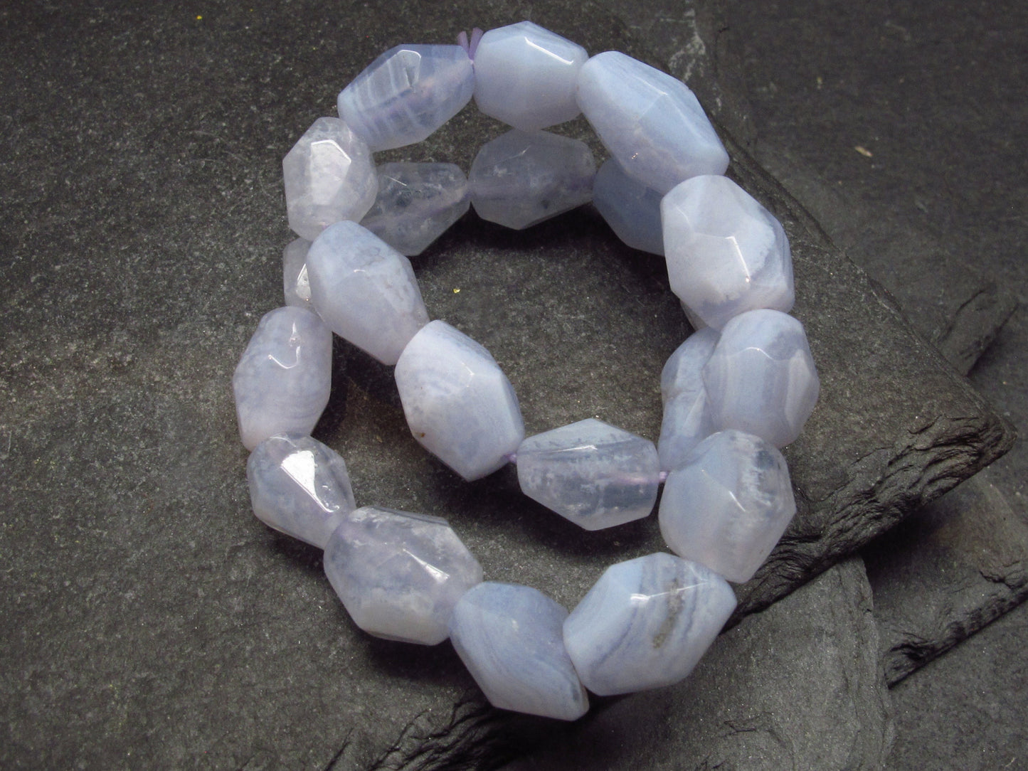 Blue Lace Agate Genuine Bracelet ~ 7 Inches ~ 10mm Facetted Beads