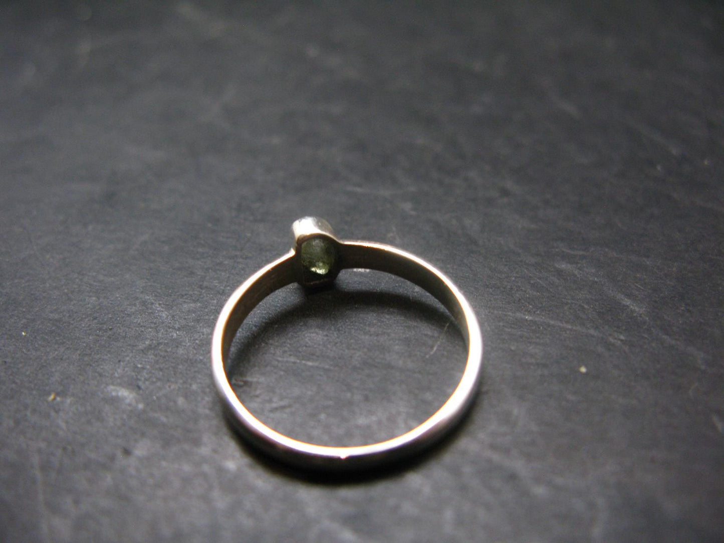 Cute Gem Moldavite Sterling Silver Ring From Czech Republic - Size 7.5 - 1.4 Grams