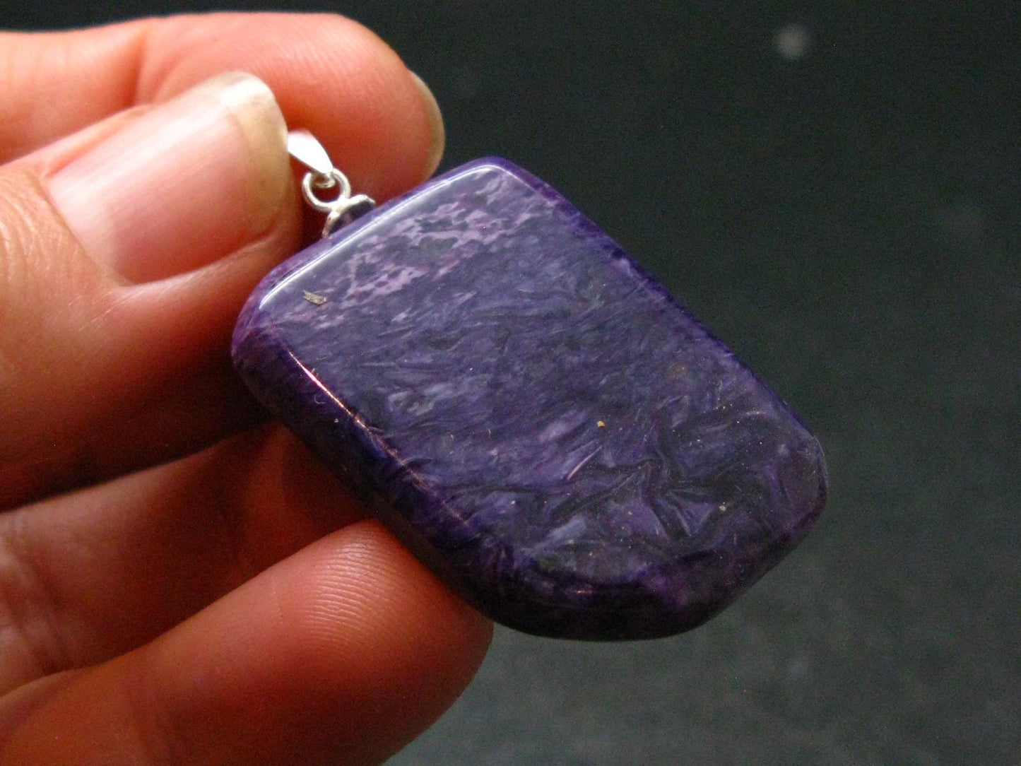 Rare High-Quality Charoite Pendant In SS From Russia - 1.5" - 9.15 Grams