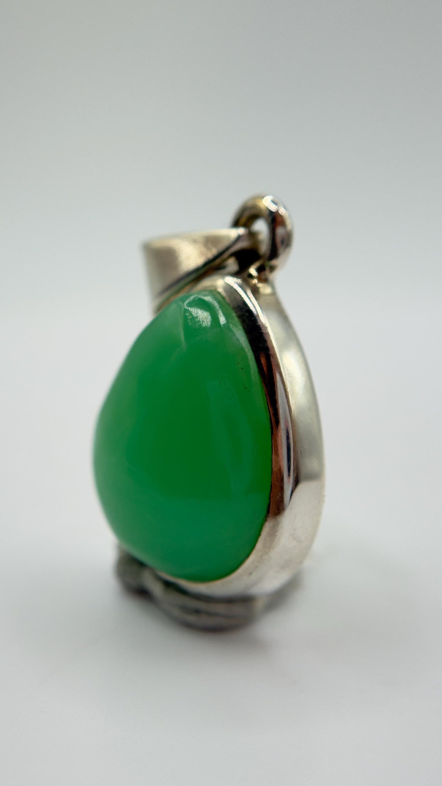 Natural Chrysoprase Drop Pendant – Green Sterling Silver Necklace Charm