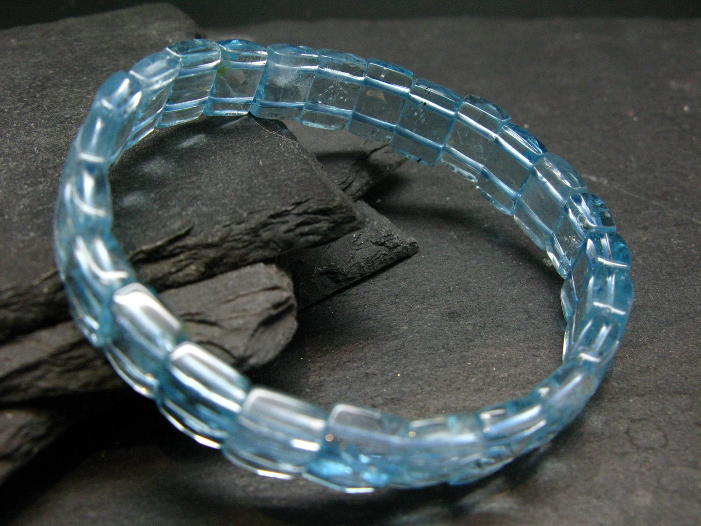 Blue Topaz Genuine Bracelet ~ 7 Inches ~ 12mm Squared Beads