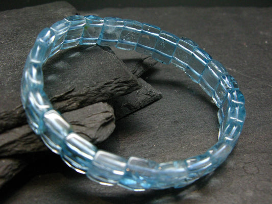 Blue Topaz Genuine Bracelet ~ 7 Inches ~ 12mm Squared Beads