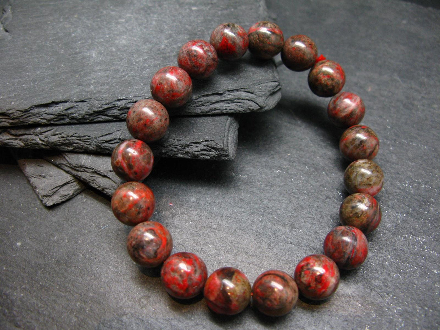 Cinnabar Genuine Bracelet ~ 7.5 Inches ~ 11mm Round Beads