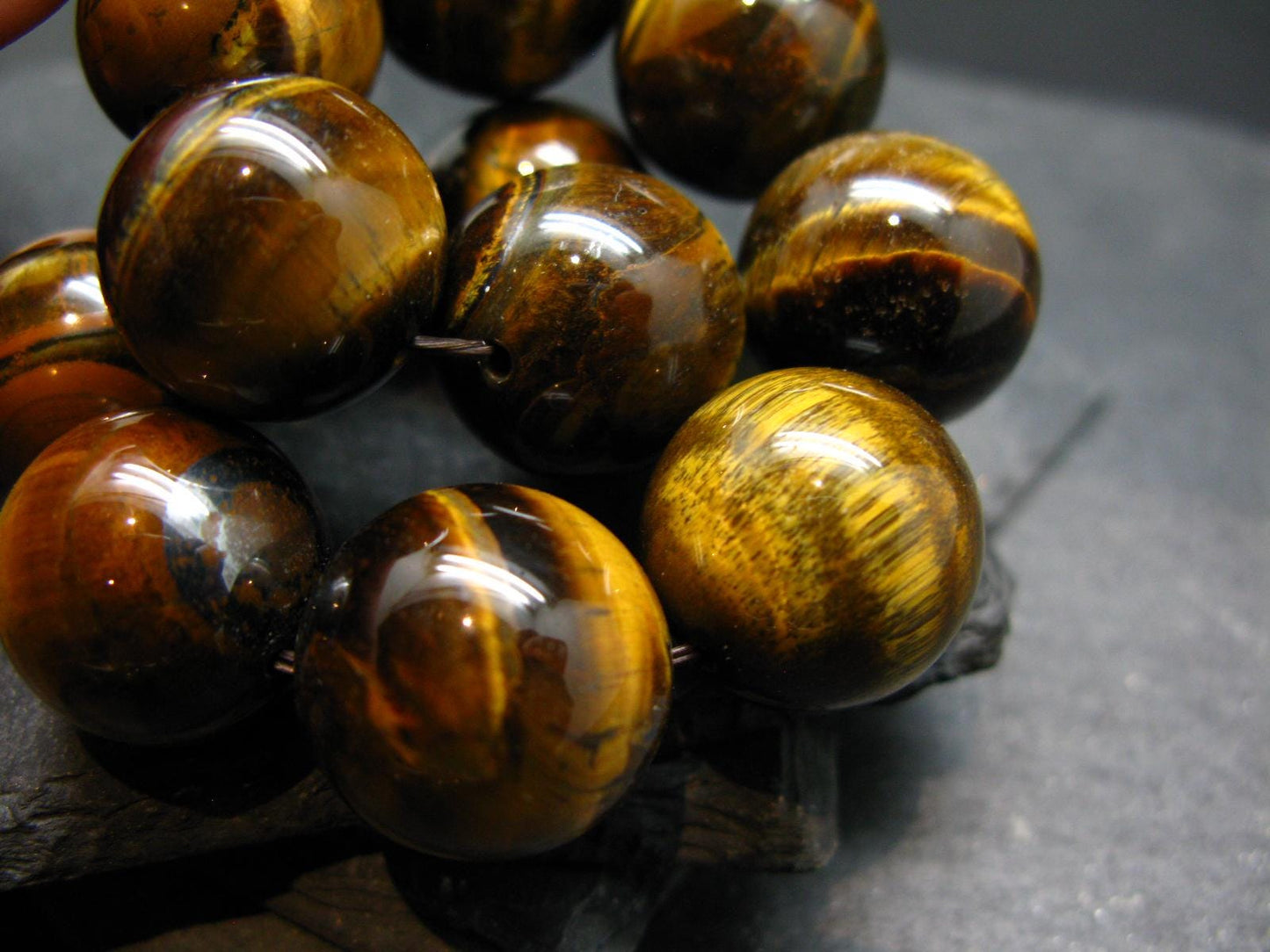 Tiger Eye Genuine Bracelet ~ 7.5 Inches ~ 18mm Round Beads