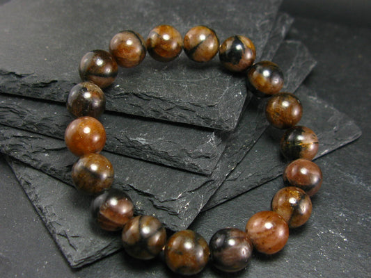 Andalusite Chiastolite Genuine Bracelet ~ 7 Inches ~ 10mm Round Beads