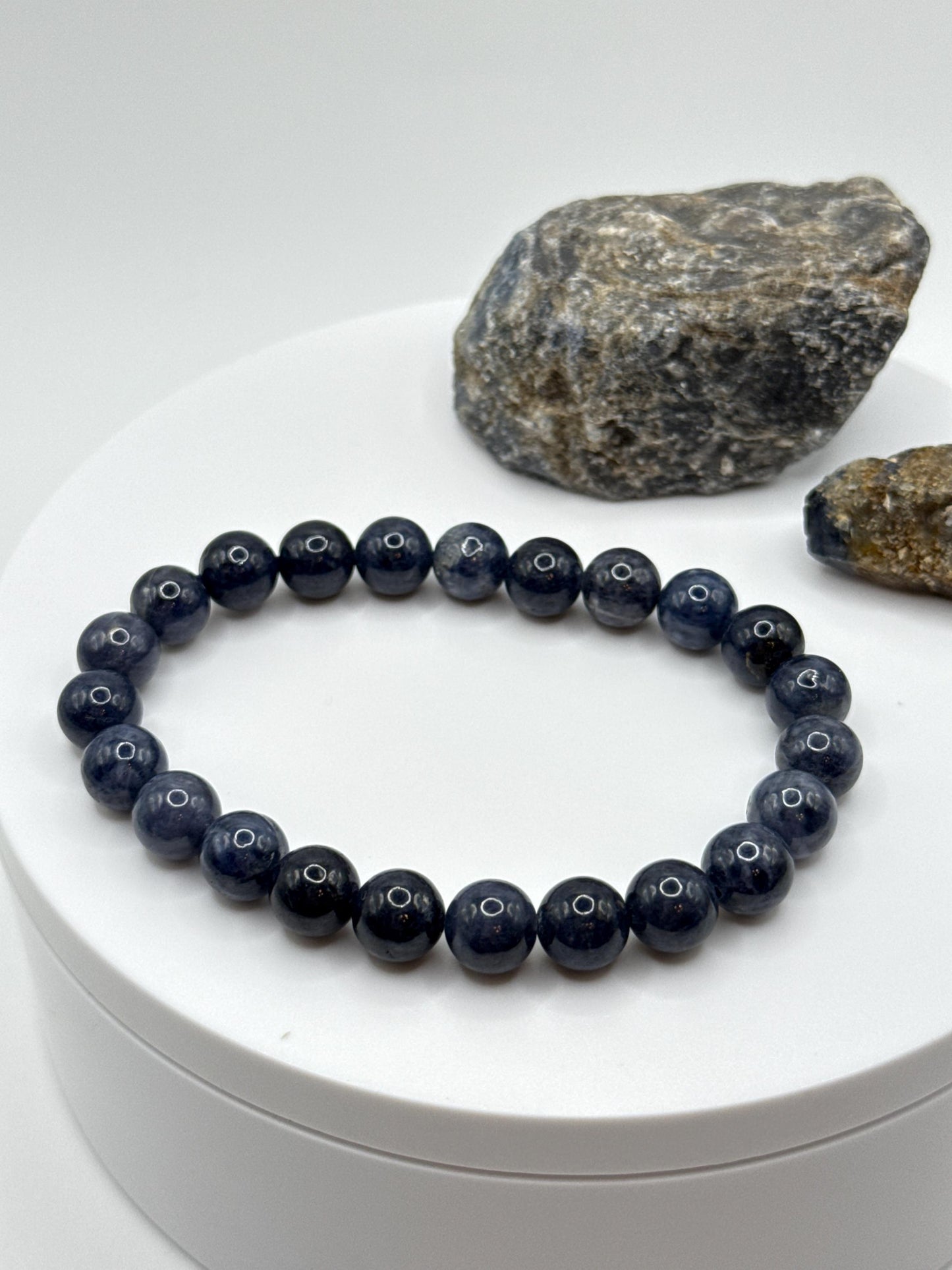 Blue Sapphire Beaded Bracelet: Genuine September Birthstone, Healing Crystal (24.49 Grams)