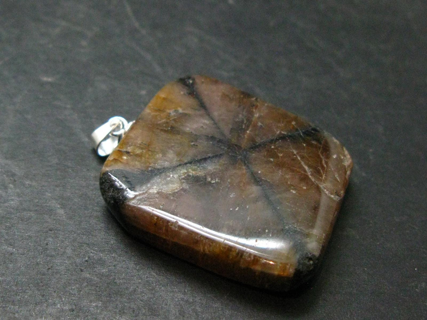 Perfect Cross-Shaped Andalusite (Variety of Chiastolite) Polished Silver Pendant from China - 1.5" - 14.93 Grams