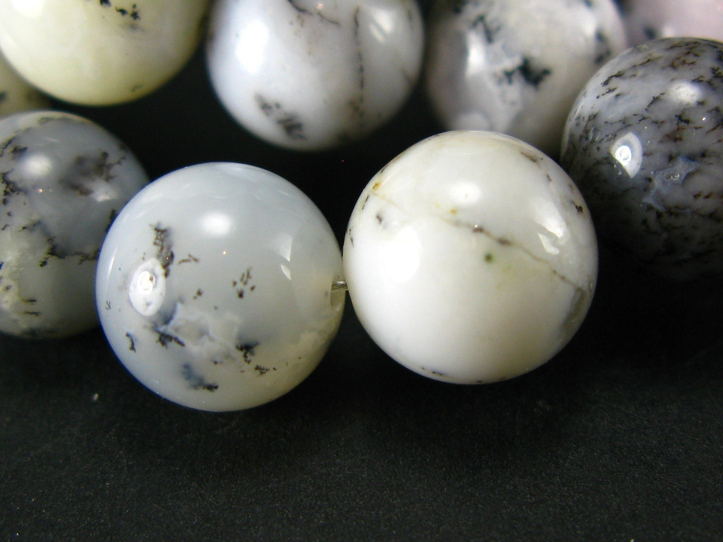 Merlinite Moss Agate Necklace Beads From Brazil - 19" - 10mm Round Beads