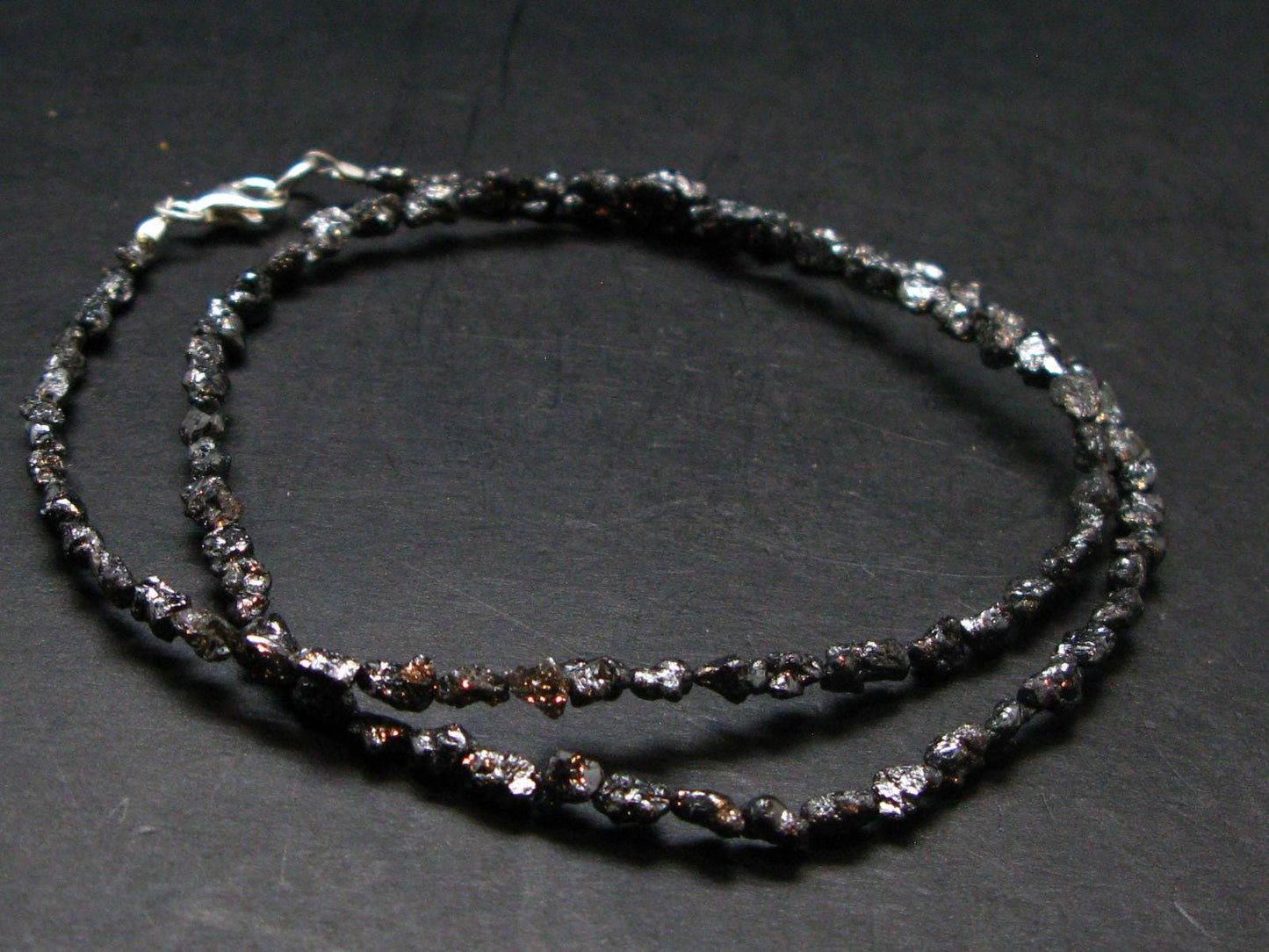 Raw Black Diamond Genuine Necklace - 7.11 Grams - 18 Inches - 5 mm Crystal Beads