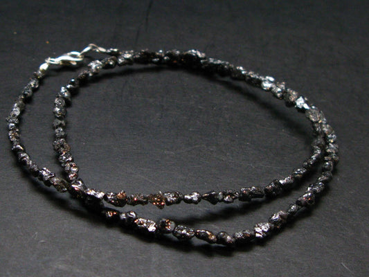 Raw Black Diamond Genuine Necklace - 7.11 Grams - 18 Inches - 5 mm Crystal Beads