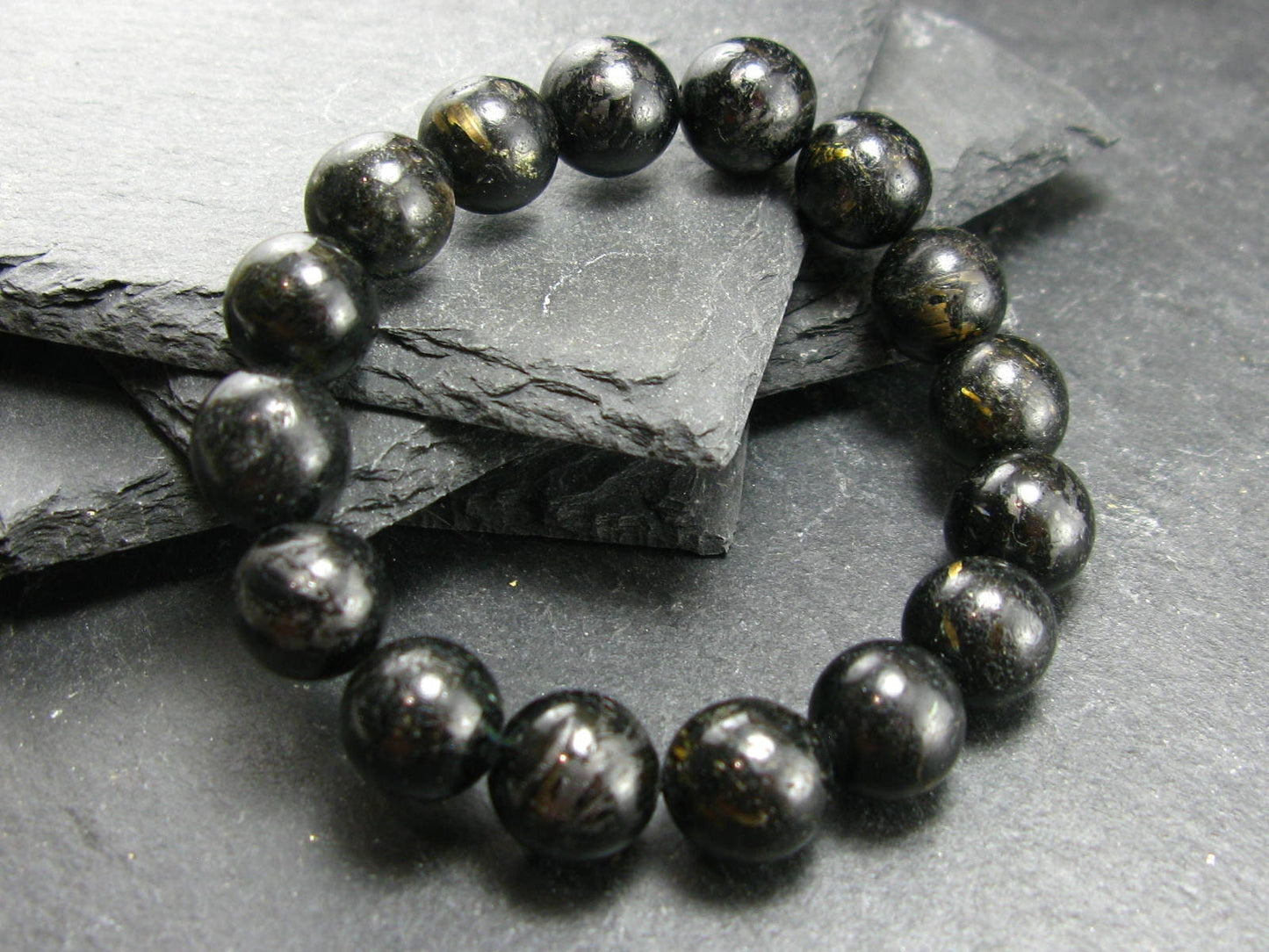 Nuumite Nuummite Genuine Bracelet ~ 7 Inches ~ 12mm Round Beads