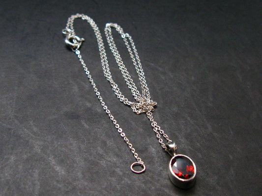 Red Garnet Almandine Gem Silver Pendant with Chain From India - 18" - 1.77 Grams