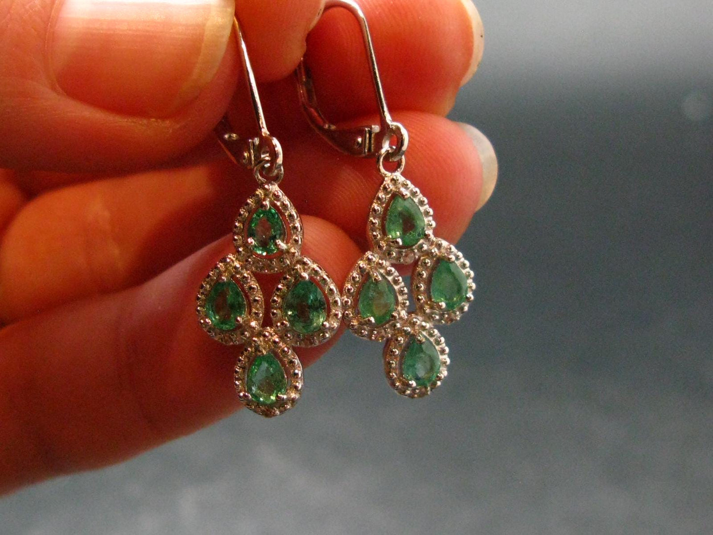 Gem Emerald Faceted Silver Earrings From Colombia - 2.58 Grams Total