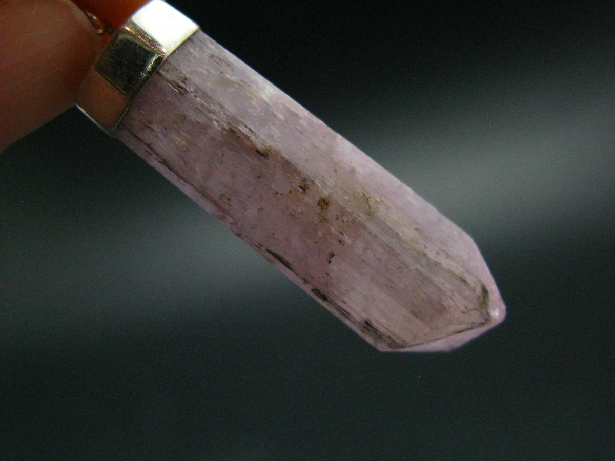 Gem Kunzite Spodumene Pendant in SS From Afghanistan - 1.8" - 6.87 Grams