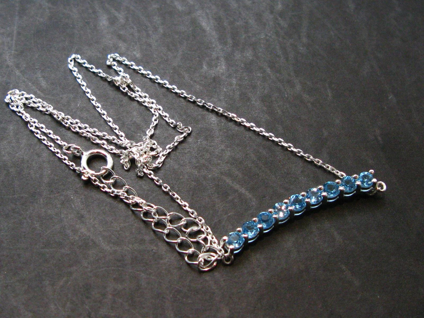 Elegant Genuine Solitaire Sky Blue Topaz Sterling Silver Pendant with CZ From Brazil With Chain - 18" - 3.20 Grams