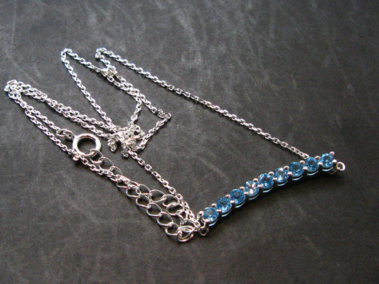 Elegant Genuine Solitaire Sky Blue Topaz Sterling Silver Pendant with CZ From Brazil With Chain - 18" - 3.20 Grams