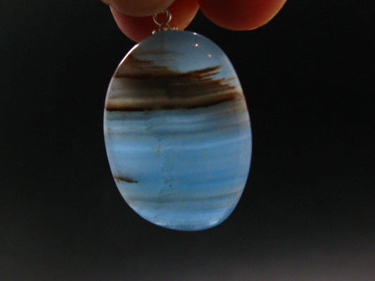 Lemurian Aquatine Blue Calcite Silver Pendant from Argentina - 1.5" - 8.32 Grams
