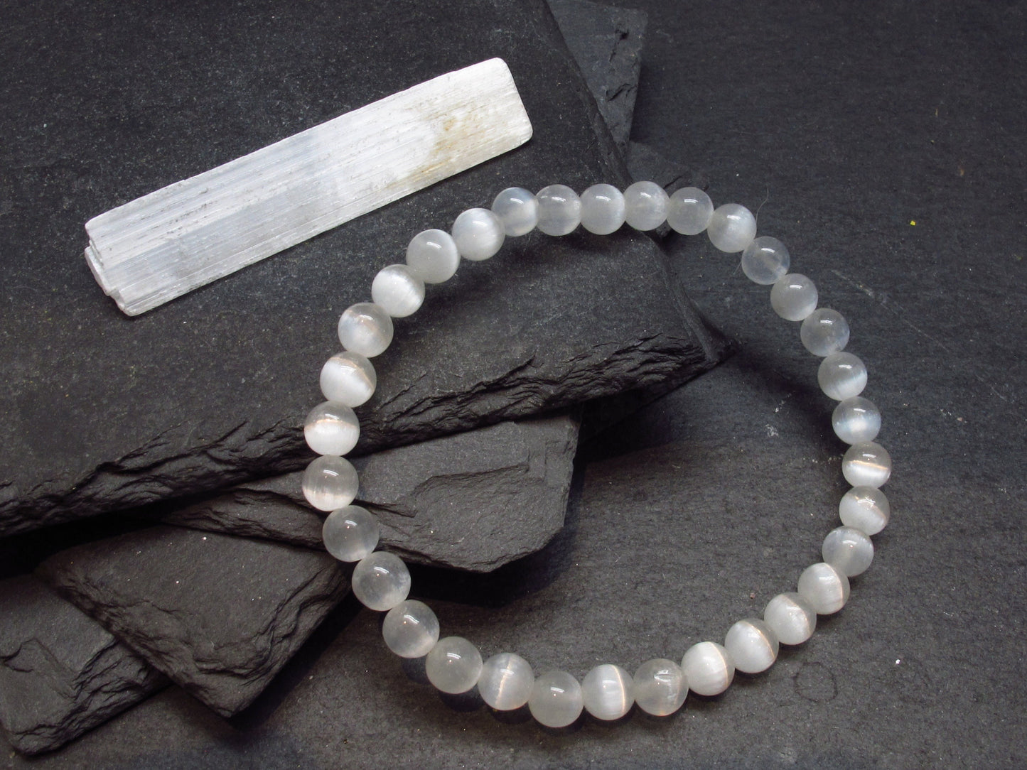 Selenite Genuine Bracelet ~ 7 Inches ~ 6mm Round Beads