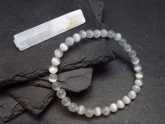 Selenite Genuine Bracelet ~ 7 Inches ~ 6mm Round Beads