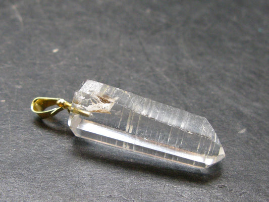 Lemurian Quartz Crystal Gold Plated Silver Pendant From Brazil - 1.6" - 5.31 Grams