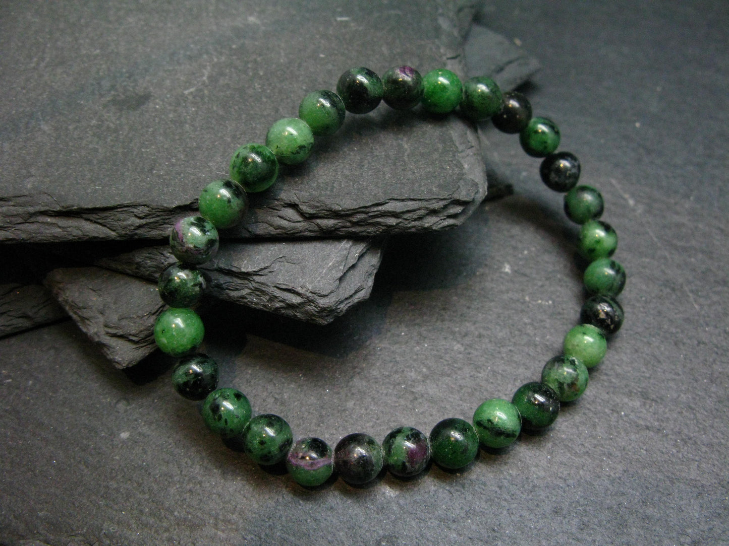 Ruby in Zoisite Genuine Bracelet ~ 7 Inches ~ 6mm Round Beads