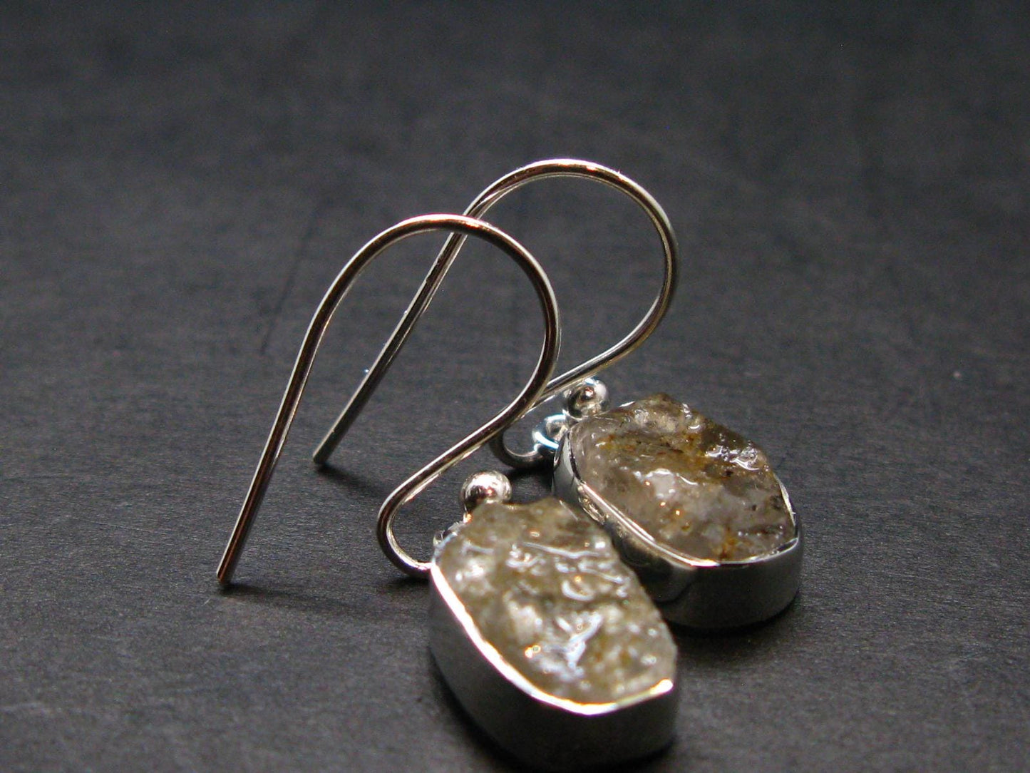 Gray Herderite Silver Earrings from Africa - 1.0" - 2.88 Grams