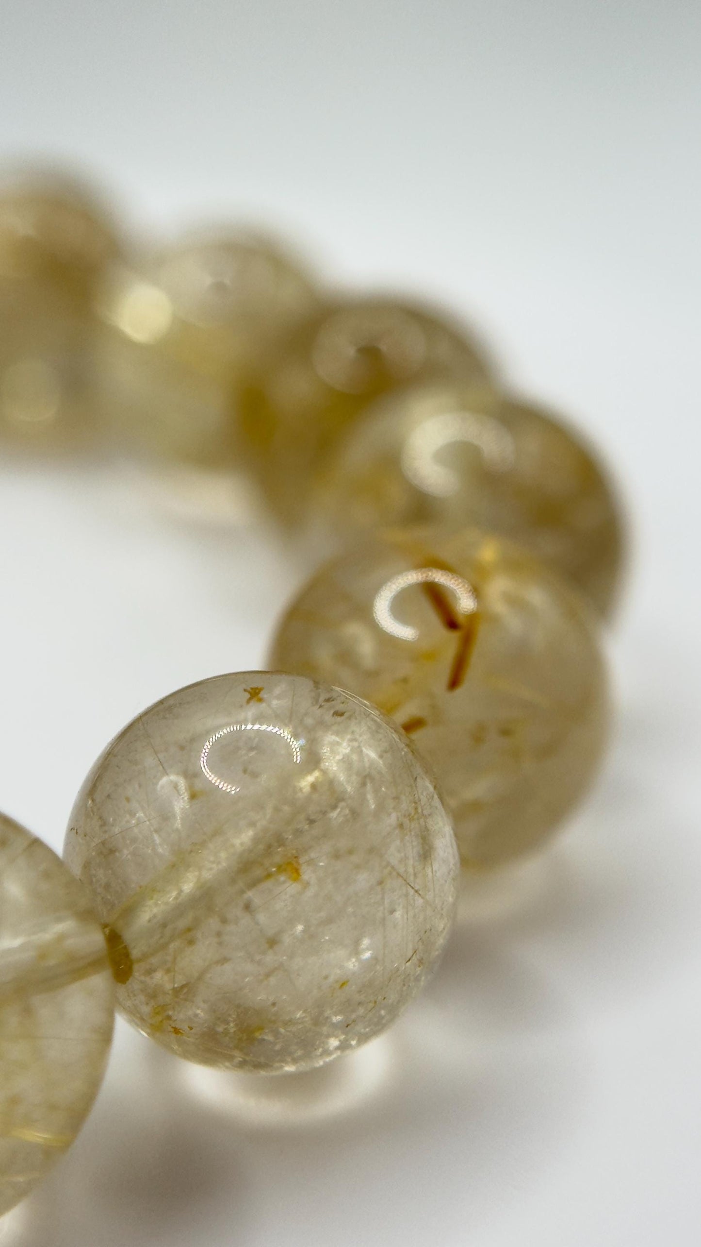 Elegant Rutilated Crystal Bead Bracelet – Natural Gemstone, Stretch Healing Jewelry