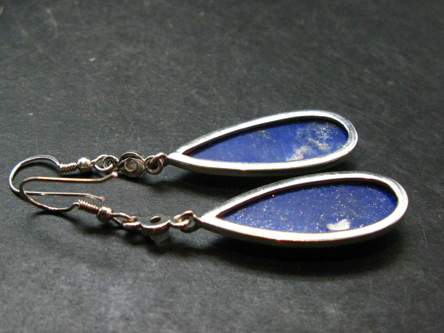 Dark Blue Genuine Lapis Lazuli Sterling Silver Earrings - 2.3" - 10.79 Grams