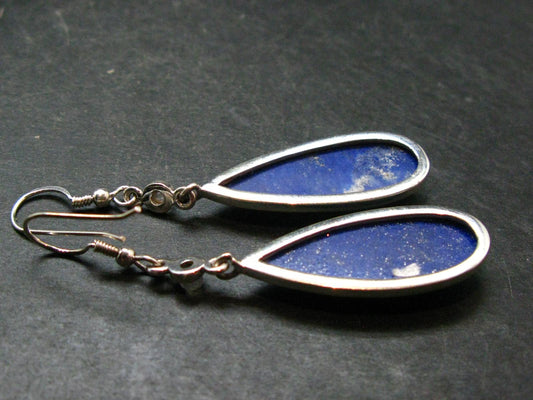 Dark Blue Genuine Lapis Lazuli Sterling Silver Earrings - 2.3" - 10.79 Grams
