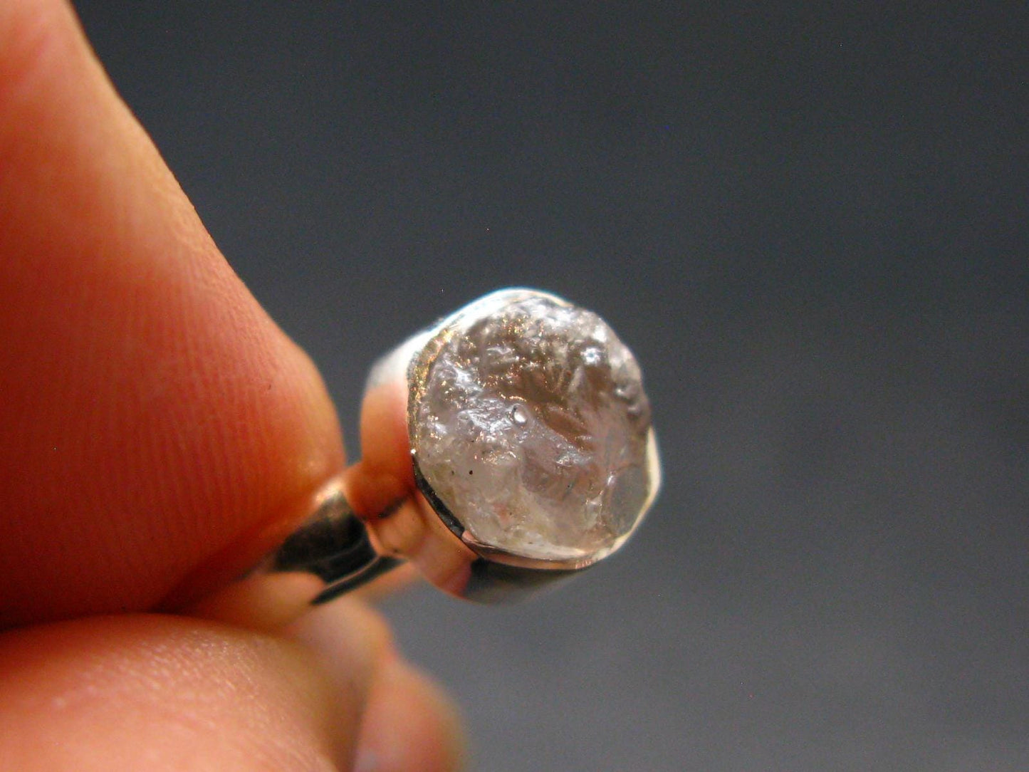 Gray Herderite Silver Ring from Africa - Size 6 - 1.94 Grams
