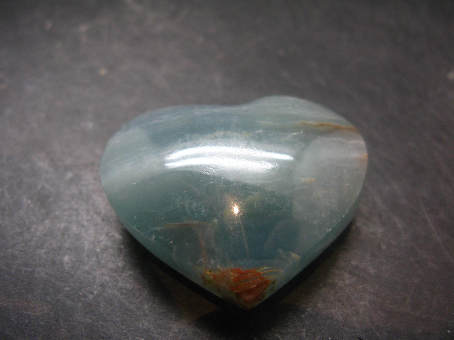 Nice Lemurian Aquatine Blue Calcite Heart From Argentina - 1.6" - 53.91 Grams