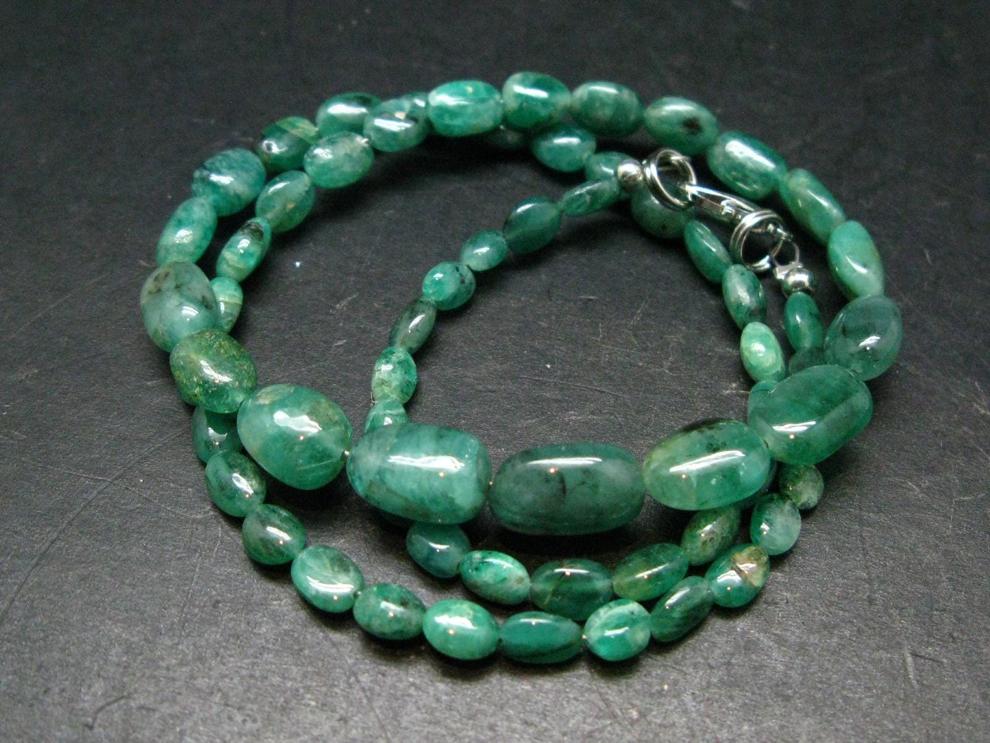 Emerald Tumbled Beads Necklace From Colombia - 17" - 14.90 Grams