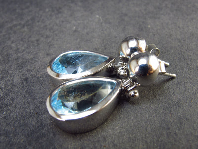 Faceted Natural Sky Blue Topaz Dangle 925 Silver Earrings from Brazil - 1.1" - 9.46 Grams