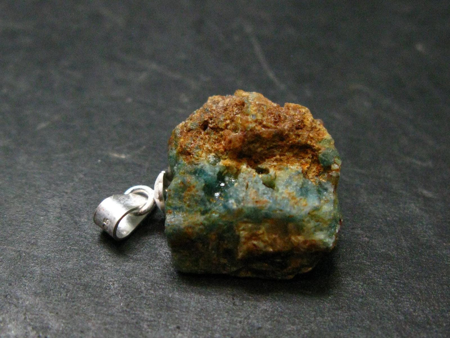 Rare Raw Blue Euclase Gem Crystal Silver Pendant from Zimbabwe - 0.9" - 2.73 Grams