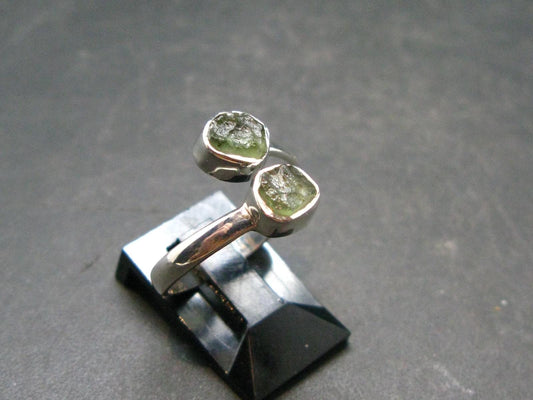 Moldavite Tektite Silver Ring from Czech Republic - Size 7