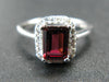 Natural Rectangular Faceted Red Garnet Rhodium Plated Sterling Silver Ring with CZ - Size 6