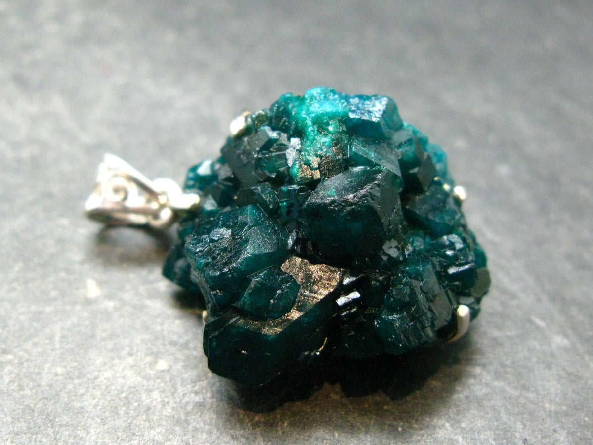 Dioptase Crystal Silver Pendant from Congo - 15.0 Grams - 1.6"