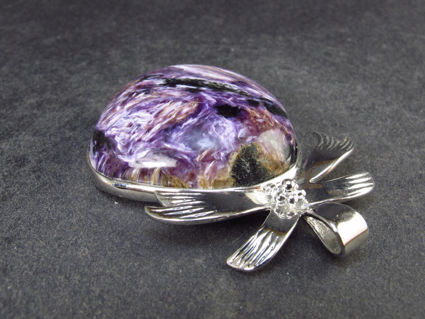 Rare High-Quality Charoite Pendant in SS From Russia - 1.7" - 17.2 Grams