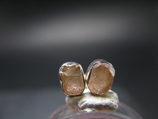Hessonite Garnet Silver Stud Earrings From Canada - 0.6" - 1.53 Grams