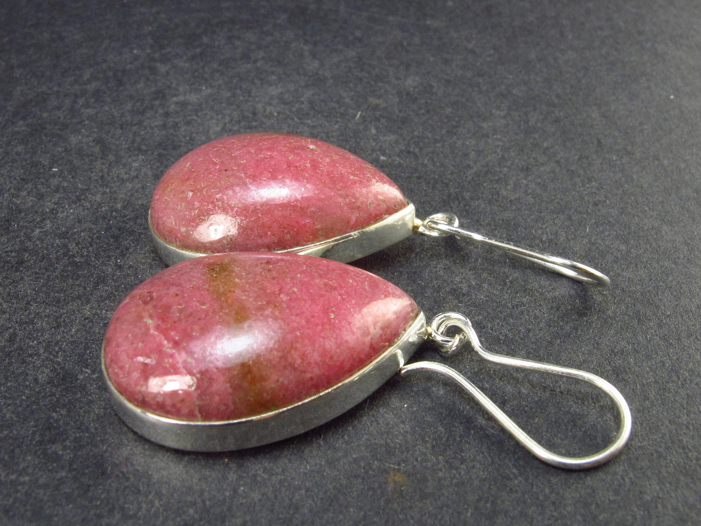 Pink Rhodonite Silver Drop Earrings From Brazil - 14.3 Grams