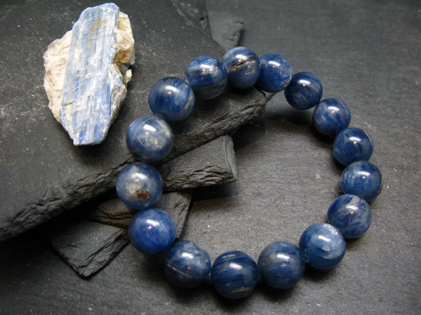 Blue Kyanite Genuine Bracelet ~ 7 Inches ~ 12mm Round Beads
