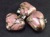 Lot of 3 Natural Rhodonite Puffed Heart Pendants from Canada