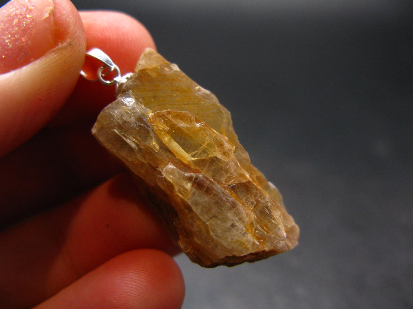 Gem Color Change See-Thru Straw Terminated Crystal Diaspore Crystal Silver Pendant From Turkey - 1.4" - 8.56 Grams