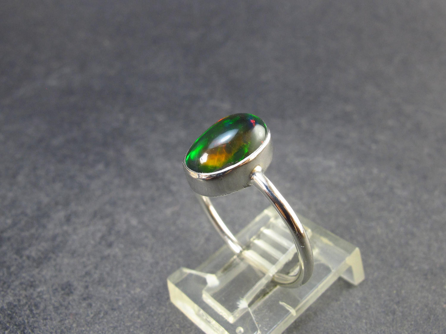 Rare Black Opal Sterling Silver Ring from Australia - Size 7.25 - 2.08 Grams