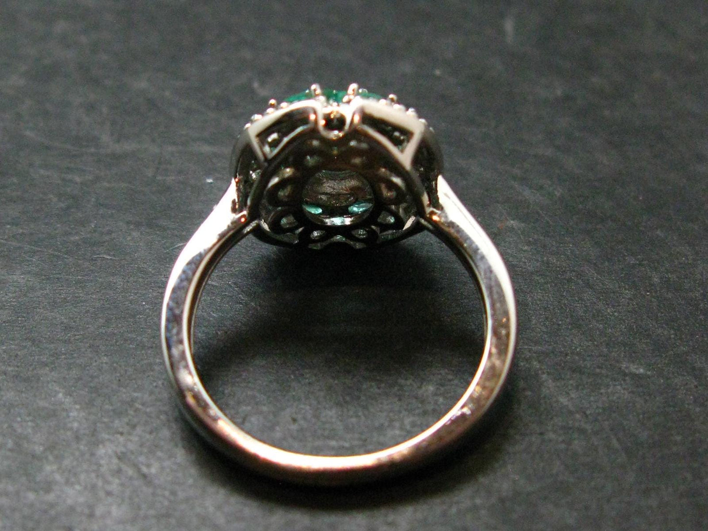 Emerald Faceted Silver Ring from Colombia - 3.86 Grams Total - Size 7