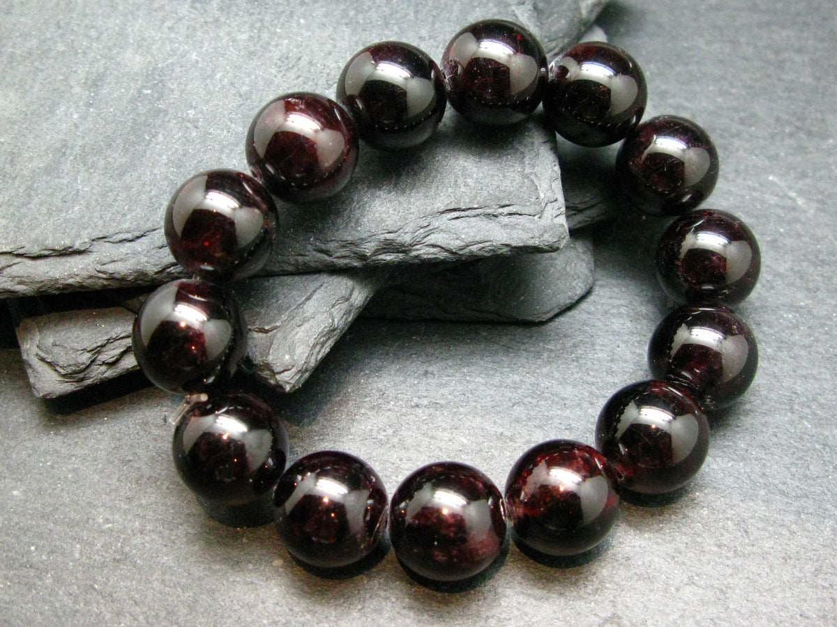 Garnet Almandine Genuine Bracelet ~ 7 Inches ~ 14mm Round Beads