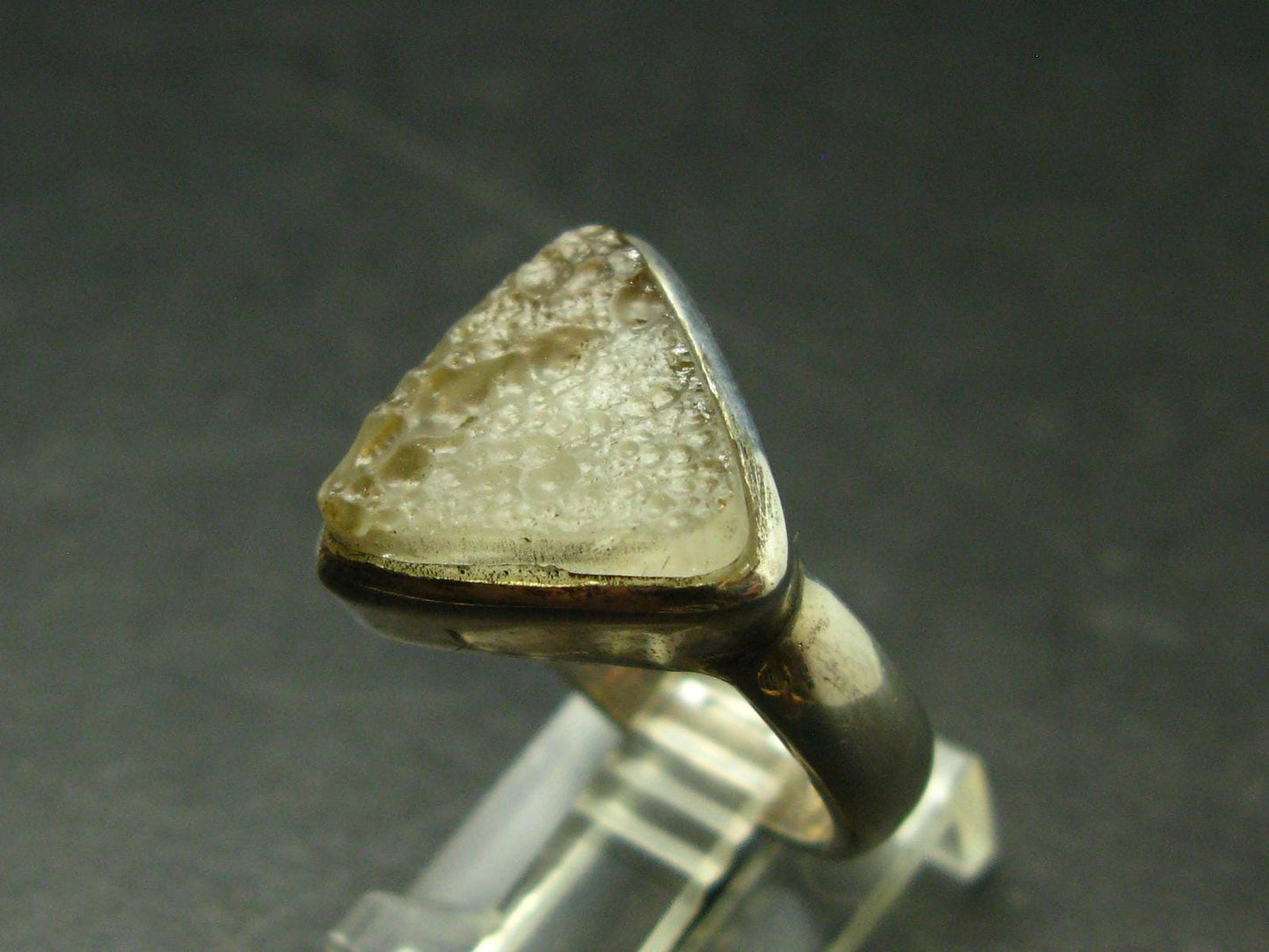 Natural Gem Raw Libyan Desert Glass Tektite Sterling Silver Ring from Libya - Size 6 - 6.47 Grams